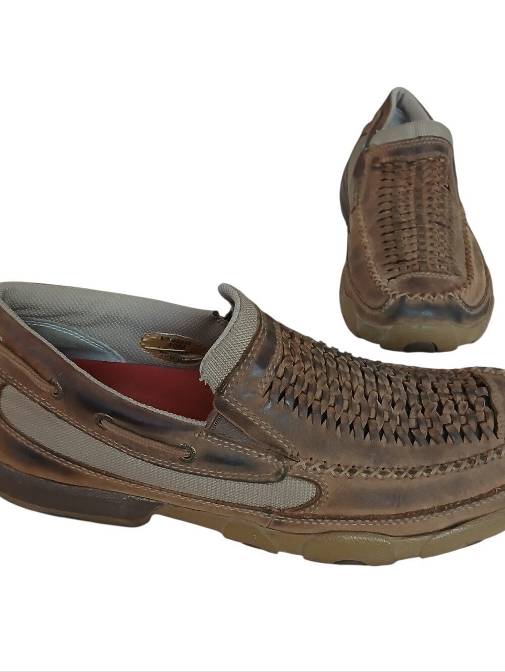 TWISTED X Bomber Leather Basketweave Driving Moc Men's 10m Western Distressed